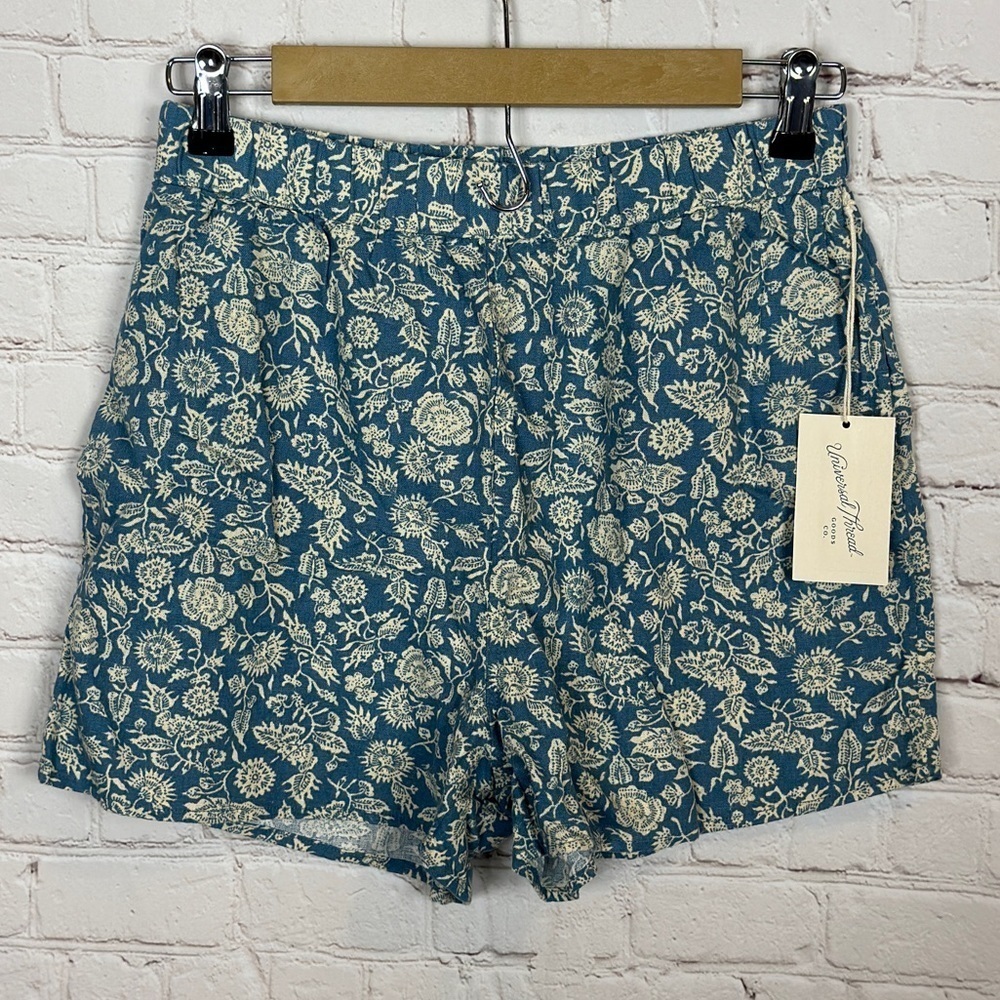 Universal Thread‎ blue floral print pull on linen rayon blend shorts, sz XS, NWT
